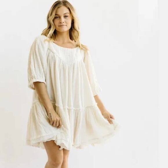 Free People Mystery Land Tunic Top Dress Ecru - Picture 1 of 12